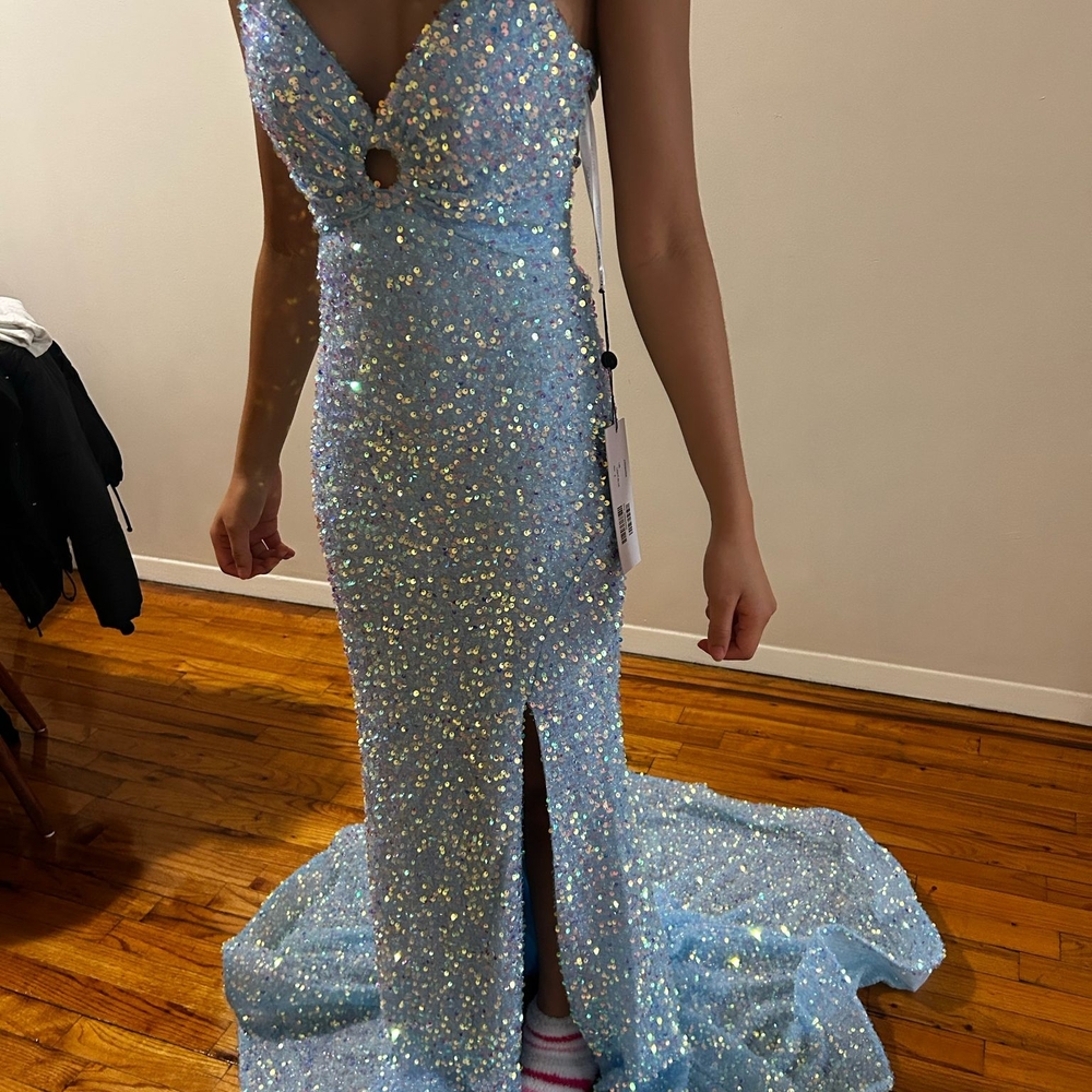 Jovani Blue Sequin Sweetheart Prom Gown